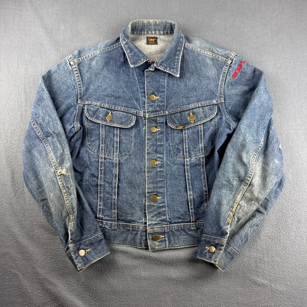 Vintage 80s Lee Denim Jacket Men's L Blue Trucker Riders Bomber Jean USA 153438